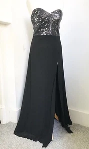 Lipsy Black Maxi Dress 16 Sequin Side Slit Evening Party Occasion Wedding Prom - Picture 1 of 24