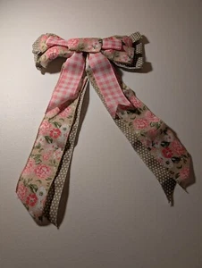 Decorative Fabric Bow - Floral and Checkered Design NEW - Picture 1 of 2