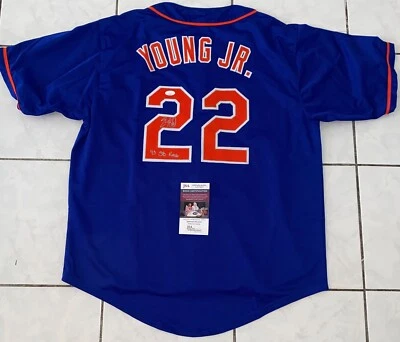 Camiseta personalizada firmada por Eric Young Jr autografiada de los Mets de Nueva York 13 SB King JSA N Foto 1 de 2