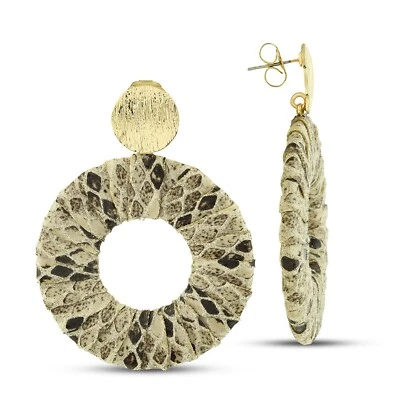 Pendientes colgantes grandes redondos de cuero de piel de serpiente - enchapados en oro Foto 1 de 4