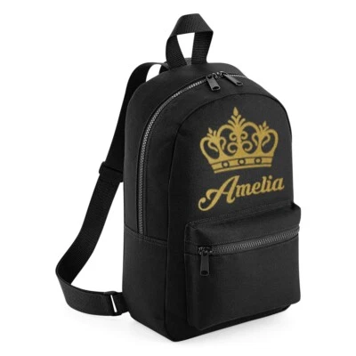 BAGBASE Personalisierter Crown Mini Kinder Rucksack Mädchen Jungen Schultasche Glitzer Rucksack