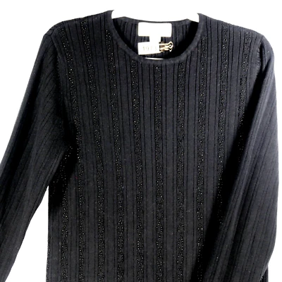 Casual Corner Annex Seed Bead Embellished Black Ribbed Sweater Womens Size L Foto 1 de 4