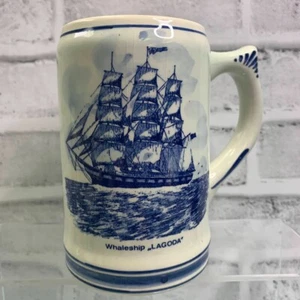 Vintage Blue Delfts Handpainted Lagoda Whale Ship Mug Made In Holland - Picture 1 of 5