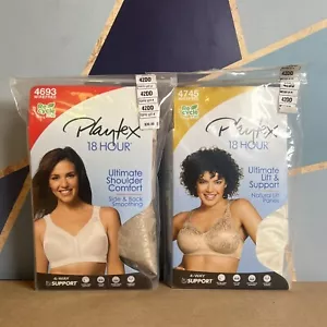 Lot of (2) Playtex 18-Hour Bras Size 42DD WireFree 4745 Pearl 4693 Toffee New - Picture 1 of 4