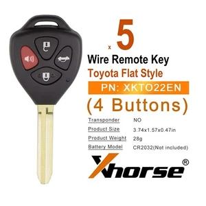 5x Xhorse Wire Remote Key Fit for Toyota Flat Style 4 Buttons Triangle XKTO22EN - Picture 1 of 7