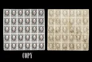 USA 1847 Benjamin Franklin 5c Black, Block of 25 ,Red Specimen Overprint,COPY - Picture 1 of 1