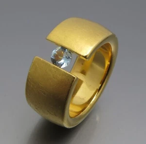 REIF-DESIGN - ELEGANTER AQUAMARIN SPANNRING - AUS EIGENER GOLDSCHMIEDE - Picture 1 of 4
