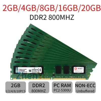 20GB 16GB 8GB 4G 2G KVR800D2N6/2G PC2-6400 DDR2 800 Desktop RAM For Kingston LOT - Image 1 of 4