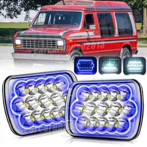 5x7" 7x6" LED Hi/Low Blue DRL Headlights For Ford E-150 E-250 E-350 Econoline - Picture 1 of 20