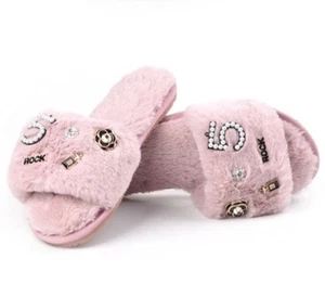 ROSA FELL HAUSSCHUHE PANTOLETTEN KAMELIE 5 PARFÜM STRASS PERLE EXTRA GROSS 11/12 - Bild 1 von 5