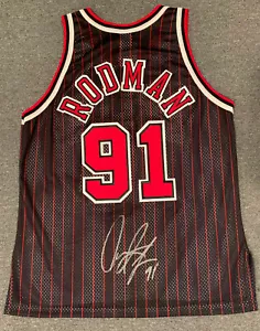 Dennis Rodman Chicago Bulls authentisches SIGNIERTES Champion-Trikot NEU Gr. 48 #91 Vintage - Bild 1 von 8