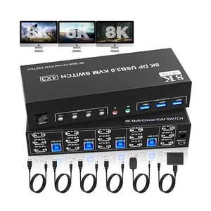 8K@60Hz DisplayPort 3 Monitors 4 Computers KVM Switch, DP 1.4 KVM Switch 4K@1... - Picture 1 of 9