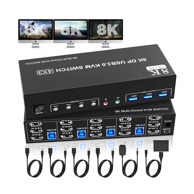 8K@60Hz DisplayPort 3 Monitors 4 Computers KVM Switch, DP 1.4 KVM Switch 4K@1... - Image 1 of 4