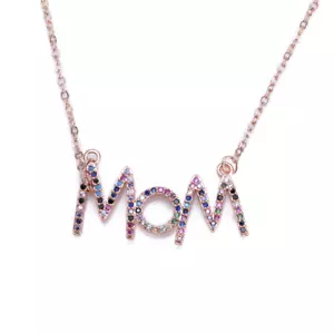 Mom Mama Letters Mother's Day Rainbow Rhinestone Rose Gold Necklace - Picture 1 of 2