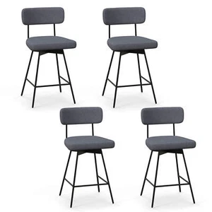 4PCS Counter Height Upholstered Kitchen Dining Chair Swivel Bar Stools Gray - Picture 1 of 8