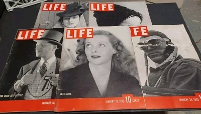 January 1939 Life Magazine Lot Of 5 Bette Davis, Pilot Aviator, Wimple - Image 1 of 4