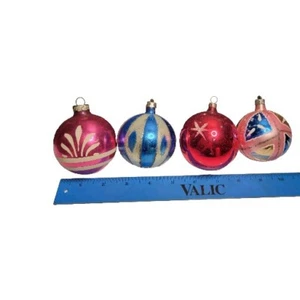 4 Vintage Quecksilber Glas Ornament große Kugeln mehrfarbig 2,75" Weihnachten USA Polen - Bild 1 von 17