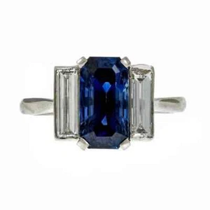 Art Deco smaragdgrün geschnitten blau Saphir & weiß CZ 4CT Damen 3 Stein Verlobungsring - Bild 1 von 6