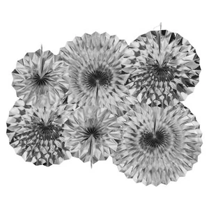 Silver Hanging Paper Fans 12Pcs Round Pattern Wedding Graduation Birthday - Picture 1 of 7
