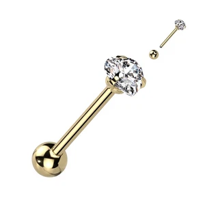 Golden Tongue Piercing White Heart Zirconium - Picture 1 of 1