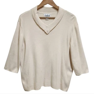 Ambra Pullover Damen 2X Beige 100% Baumwolle Strick V-Ausschnitt 3/4 Slv Pulli Weich Y2K - Bild 1 von 7