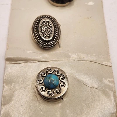 Vintage BUTTON COVERs Accessory Lady 6 Pieces Decorative Silver Blue Colors  - Image 1 of 4