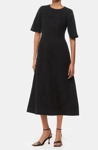 NWT Whistles Veda Black Linen Blend Midi Dress Textured Smocked $319 US 14 UK 18 - Picture 1 of 15