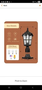 EDISHINE18 in. 1-Light Black Aluminum Dusk to Dawn Outdoor Waterproof Pier... - Picture 1 of 6