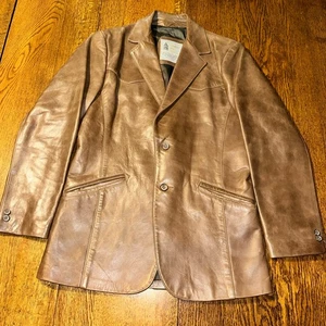 Vtg London Fog Leather Jacket Sport Coat 70s Blazer Hippie Mens 40 Made USA - Picture 1 of 19