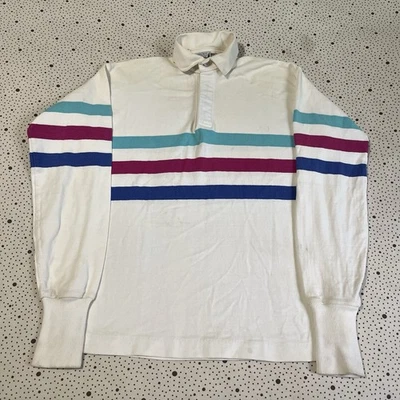 Polo de rugby Thatcher & Cross vintage años 80/90 blanco a rayas pequeño Foto 1 de 4