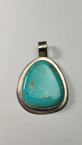 Signed RC Native American .925 Sterling Silver & Turquoise Pendant - Picture 1 of 5