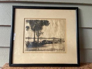1936 Bay Bridge vom Telegraph Hill Florence Terry signierte Radierung San Francisco - Bild 1 von 16