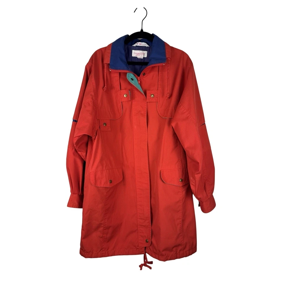 Винтажный Carriage суда маленький Anorak - вишнево-красный парка - синий подкладка - клапан карманы - Изображение 1 из 4