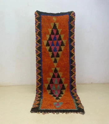 Moroccan Rug Handmade Boucherouite 3'1x8'9 ft Vintage Berber Abstract Tribal Rug - Image 1 of 4