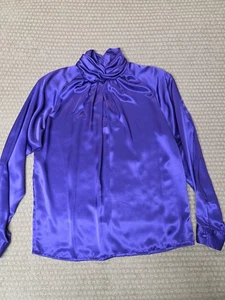 Vintage lila Bluse Langarm hochgeschlossen Gr. 8 Knöpfe Falten Sekretär 80er - Bild 1 von 7