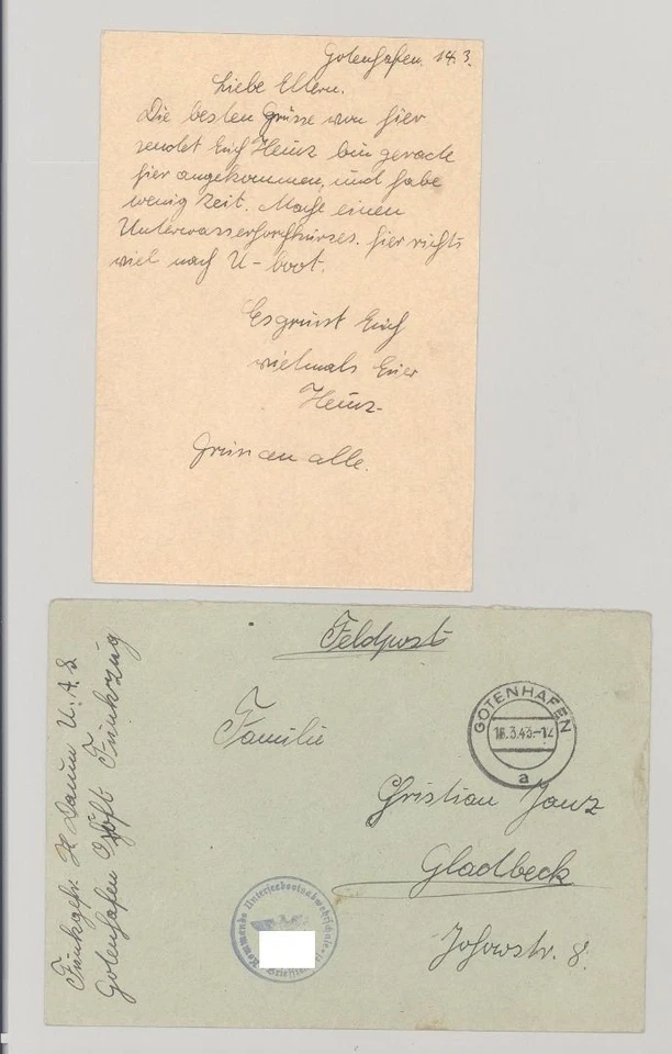 Dt. Feldpost 2. WK, FP Brief 1943 Briefstempel Unterseebootschule (9264) - Bild 1 von 1