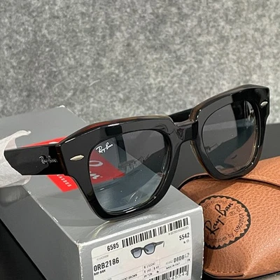Ray-Ban RB2186 State Street Square Sunglasses Black On Transparent Brown 49mm - Image 1 of 4