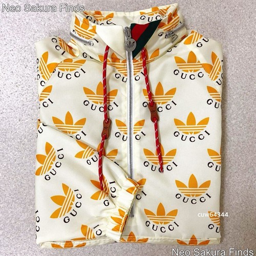 Gucci x Adidas Giacca Anorak Beige Logo Trifoglio Uomo L XL Mezza Zip 696651