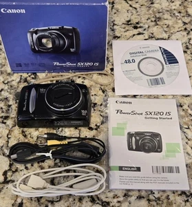 Canon Powershot SX120 IS 10.0 MP Digital Camera PARTS REPAIR Box Cords Disc etc - Picture 1 of 8