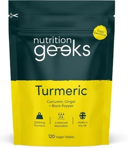 Turmeric Tablets 2000mg with Black Pepper & Ginger | 120 High Strength Curcumin - Picture 1 of 3