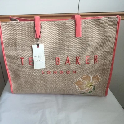 Ted Baker Floral Extra LARGE Icon Tote Shopper Holiday Beach Bag, Natural/Orange - Image 1 of 4