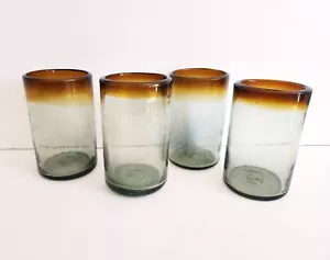 Vintage mundgeblasene Schokolade brauner Rand mexikanische Tumbler Gläser 5 1/2" 4er Set - Bild 1 von 7