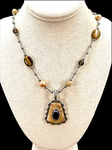 CAROLYN POLLACK RELIOS 925 STERLING TIGERAUGE PERLE PERLENKETTE JASPIS ANHÄNGER - Bild 1 von 6