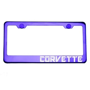 Purple Chrome License Plate Frame CORVETTE Laser Etched Metal Screw Cap - Picture 1 of 8