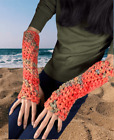 Fingerless Gloves Crochet Mittens Arm Warmer Spring Knit Orange