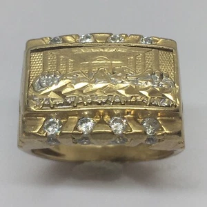 Anillo Última Cena Oro Amarillo 10K Circonita cúbica 8.4 Gramos Talla 10.5 Algunas Abolladuras Desgaste y Desgarro - Imagen 1 de 10