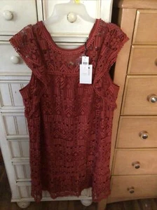 Anthropologie Hiche Damen Spitze Tunika Kleid Rostfarben Flügelärmel Gr. L Neu mit Etikett - Bild 1 von 10