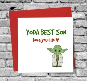 CARTOLINA COMPLEANNO O NATALE FIGLIO TI AMO UMORISMO DIVERTENTE YODA 16° 18° 21° 30° 40° - Foto 1 di 3