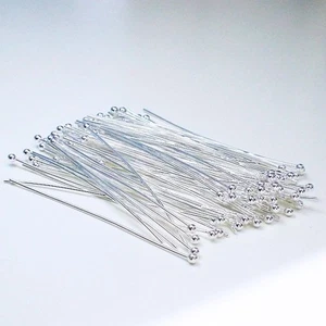 50 Solid Sterling Silver Ball Head Pins Wire 24 gauge Top Quality Headpins - Picture 1 of 1