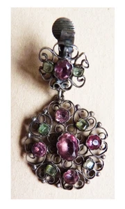1 boucle d'oreille pendentif argent massif 19e siècle bijou ancien silver - Imagen 1 de 2